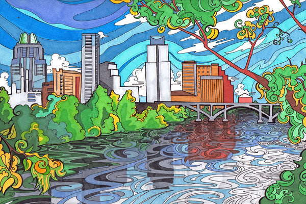 Overlooking-Downtown-Austin-TX-from-Lady-Bird-Lake-illustration-by-local-artist-Becca-Borrelli