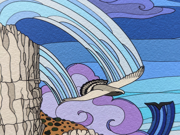 hand_drawn_wind_goddess_depicted_by_a_soaring_bird_over_cliffs_of_Big_Bend_National_park