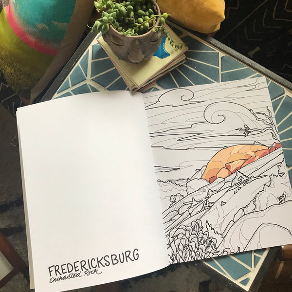 Coloring-page-enchanted-rock-of-Fredericksburg-Texas-by-local-Austin-artist-Becca-borrelli